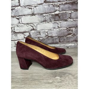 David Aaron Burgundy Maroon Suede Leather Round High Heels Women Sz 6.5M US/37EU